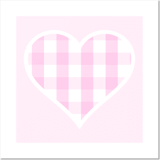 Soft Pink and White Buffalo Plaid Heart Posters and Art